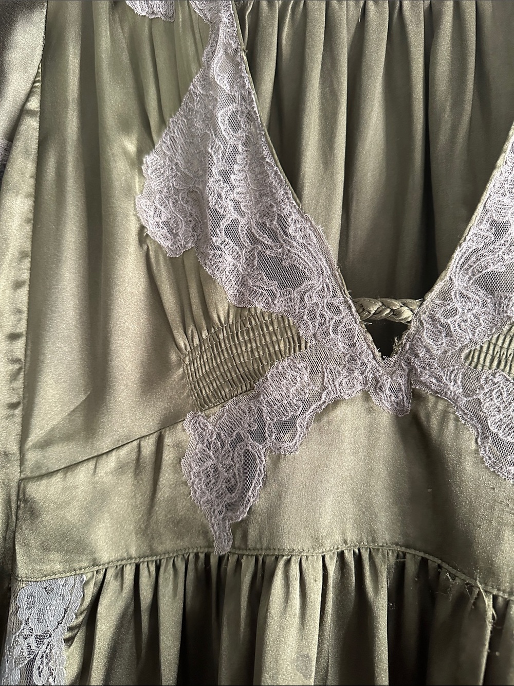 Free People Olive Green Satin Lace Trim Chemise - Picture 2 of 3